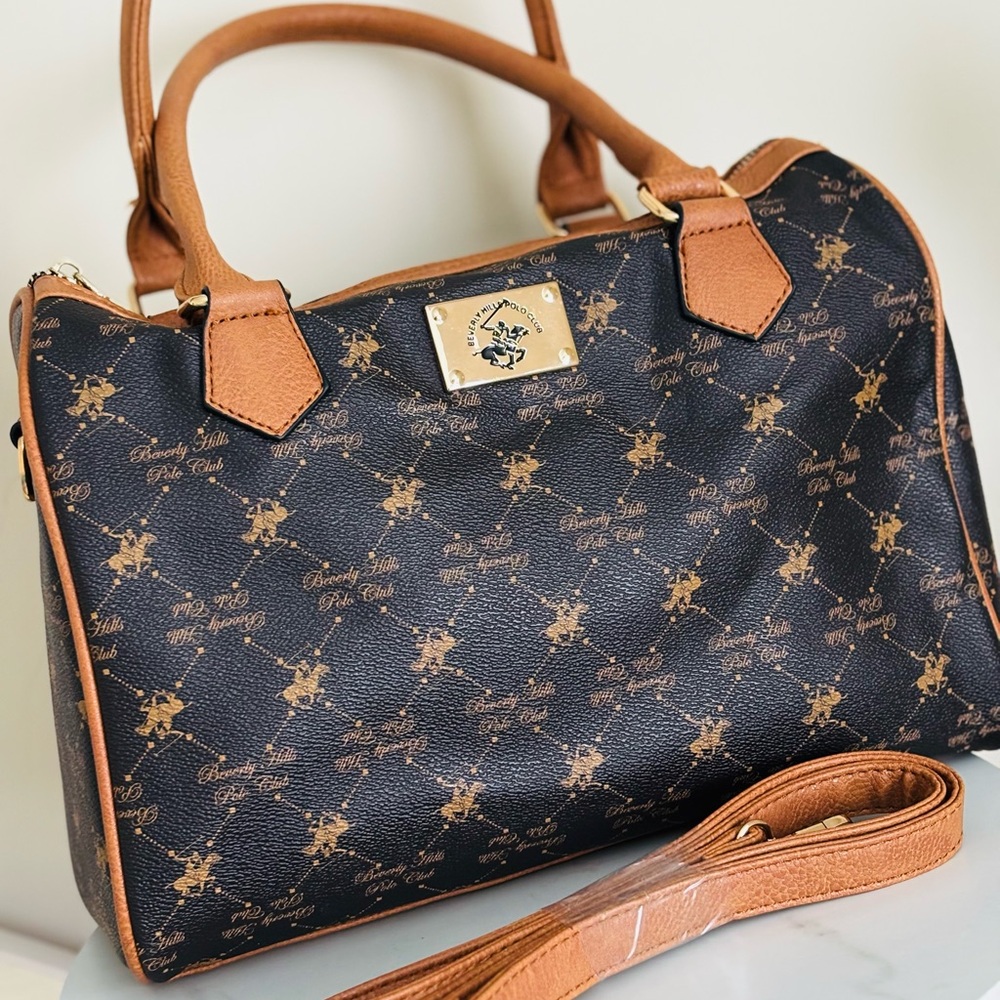 Beverly Hills polo club!Brown and Black Handbag! Handheld 12 by 11.5 inches